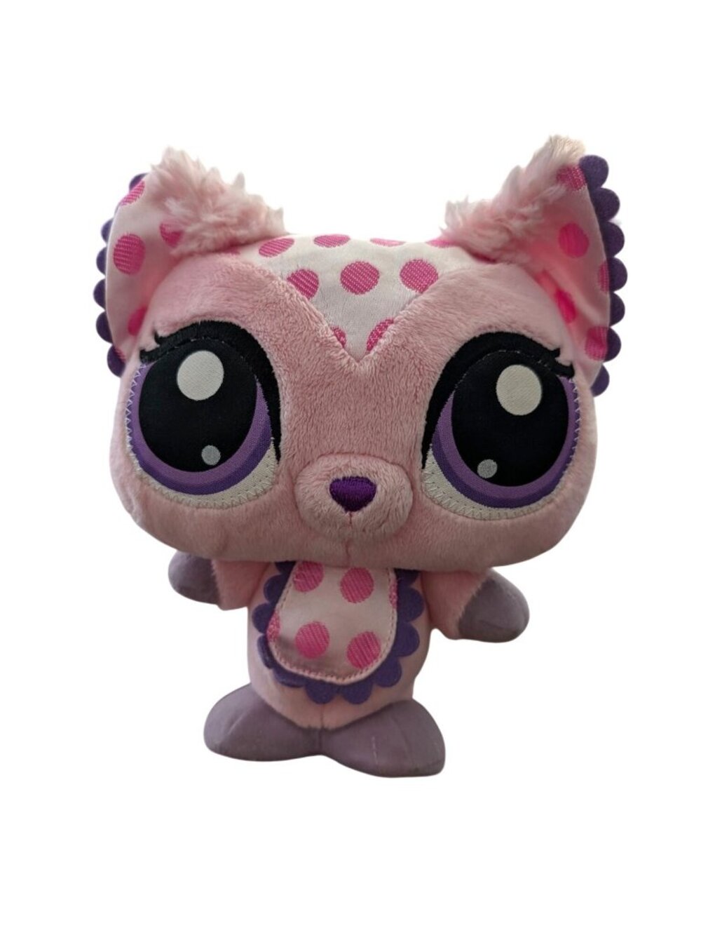 Pink & Purple LPS Plush Stuffed Animal Toy With Polka Dot Apron & Big Eyes Soft